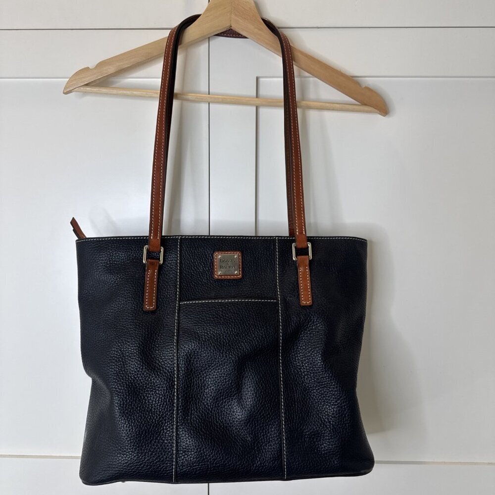 Dooney & Bourke Lexington Black Pebbled Leather Double Handle Zipper Tote Bag